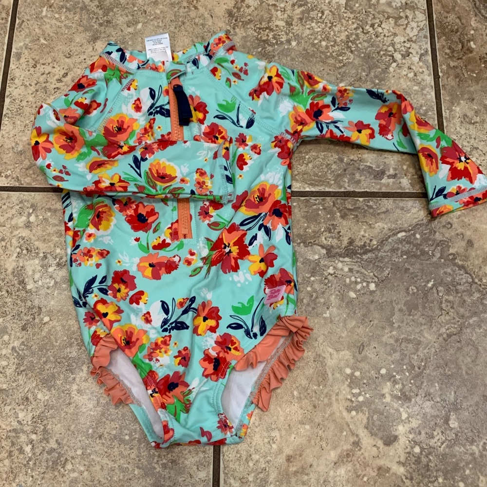 One Piece Floral Rash Guard Toddler Girls